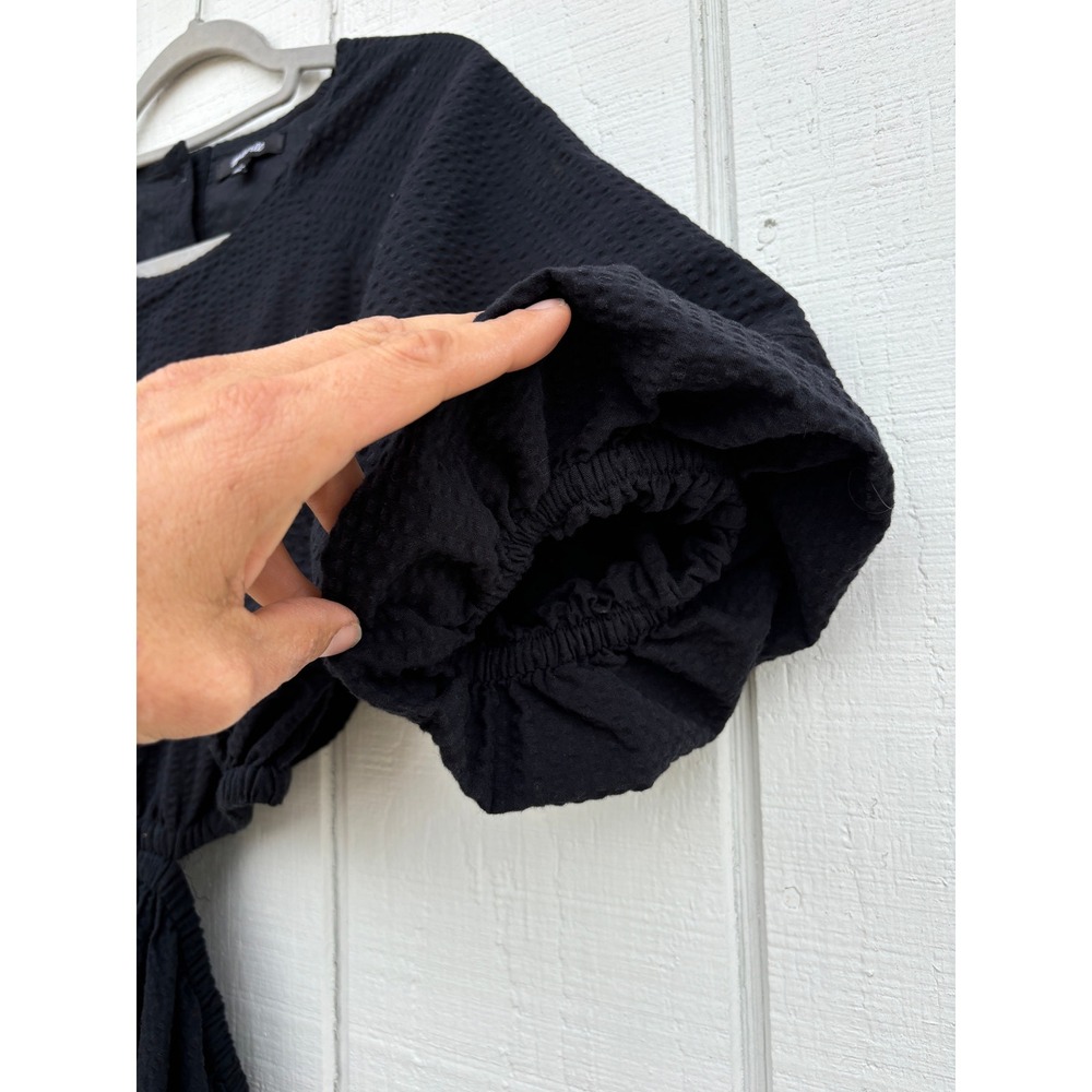 Madewell Seersucker Black Dress, Puff Sleeves, Open‎ Lower Back, Sz S - Picture 4 of 10